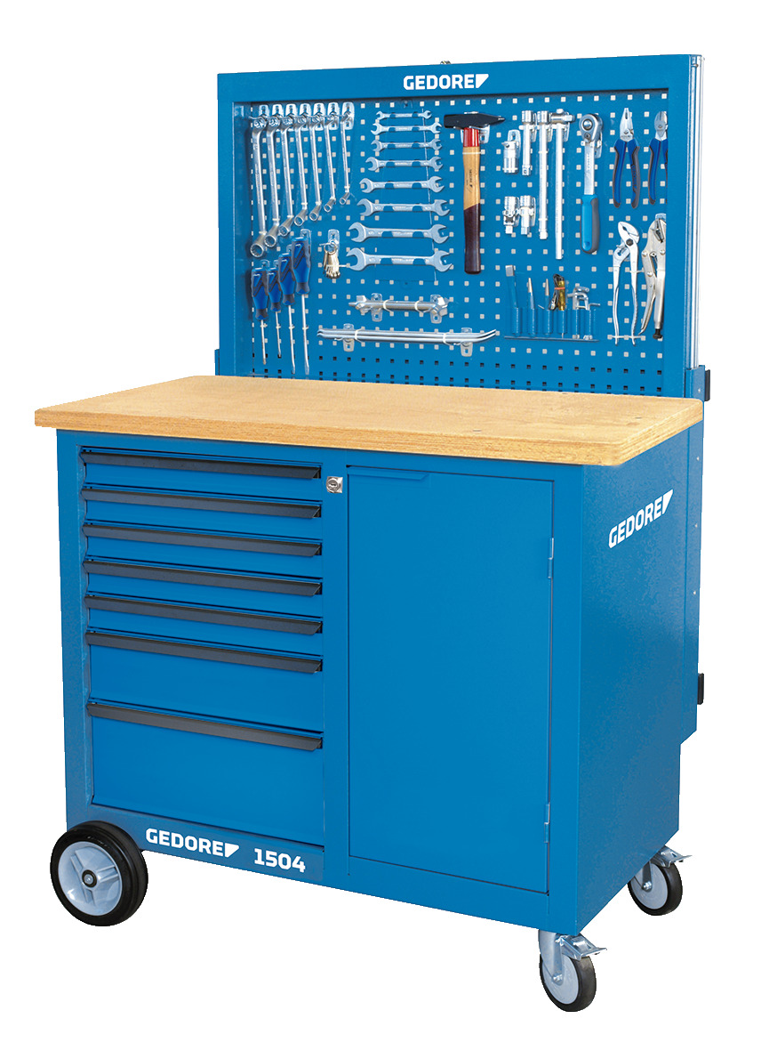 BR 1504 Mobile workbench with lowerable rear panel