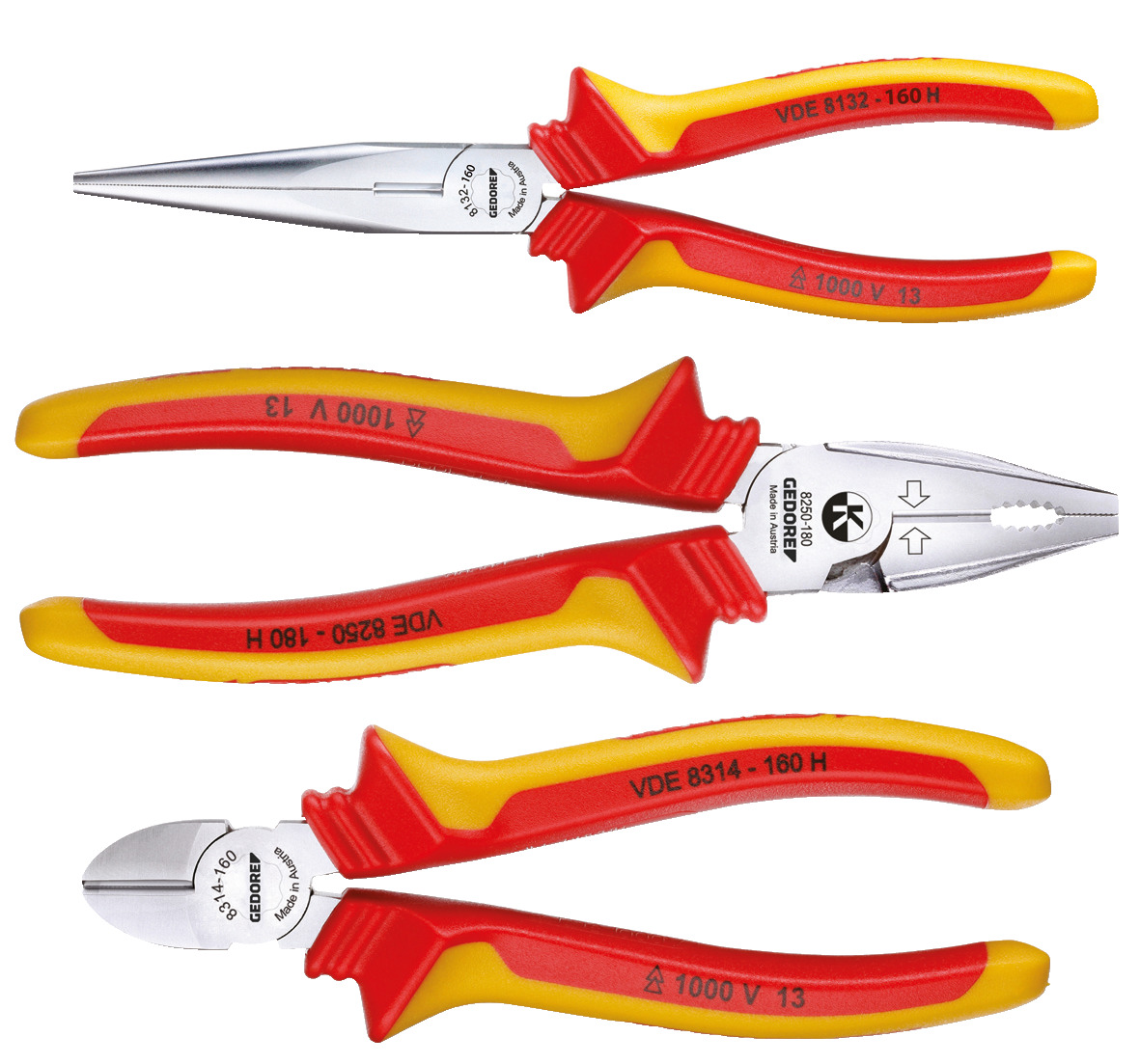 VDE S 8003 H VDE Pliers set with insulating sleeves 3-pieces