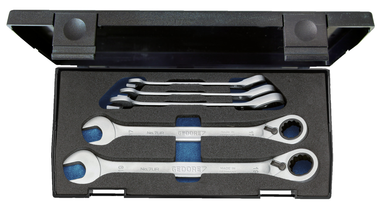 7 UR-005 Combination ratchet spanner set, reversible 5 pieces