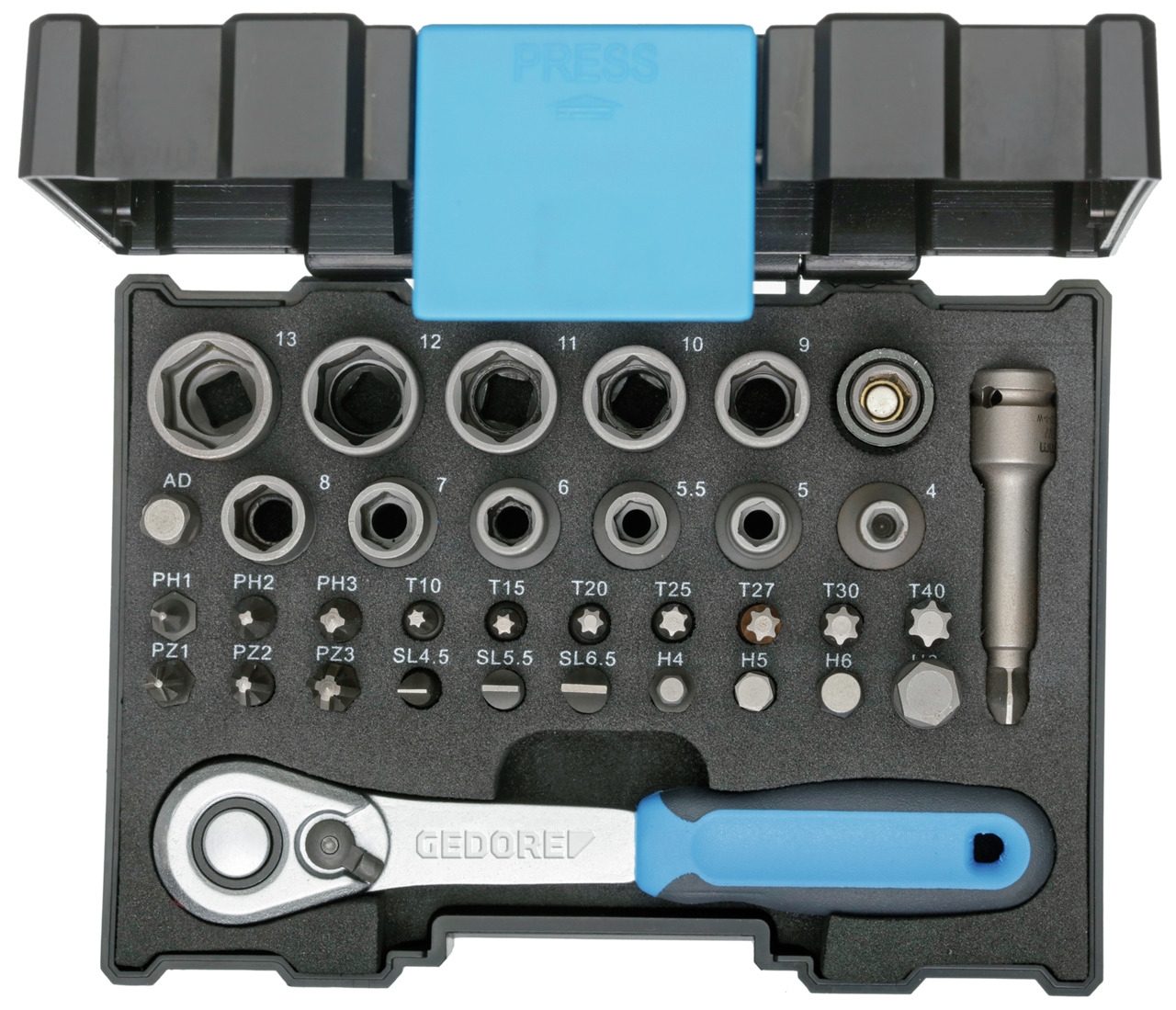666-U-20 Bit socket wrench box with ratchet 1/4