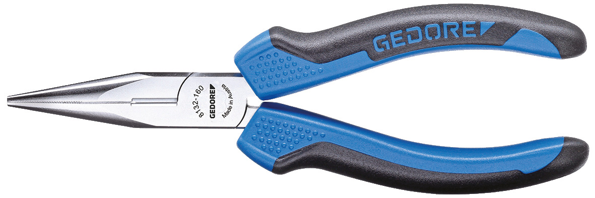 8132 Bent nose telephone pliers with wire cutter, serrated, straight pattern