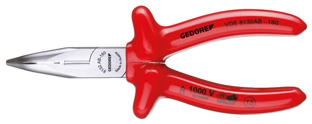 VDE 8132 AB VDE Flat nose pliers with VDE dipped insulation, angled